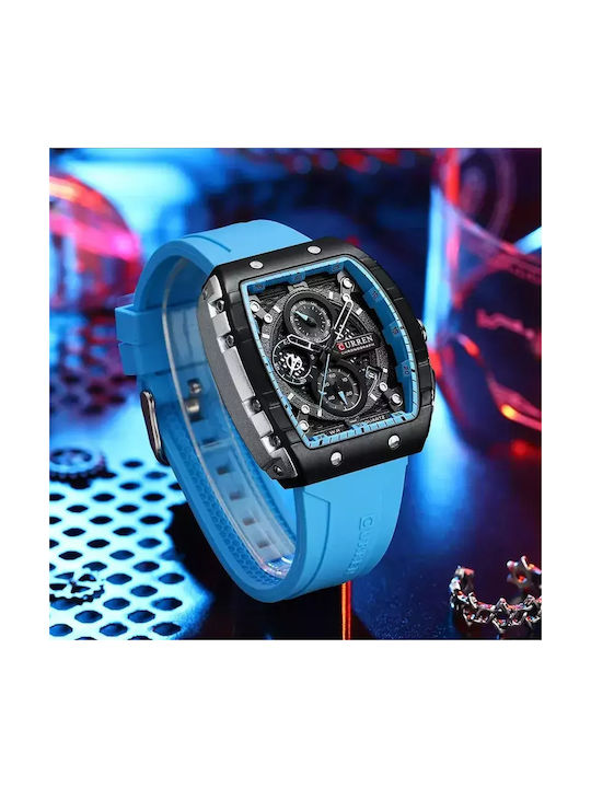 Curren Watch Battery with Blue Rubber Strap