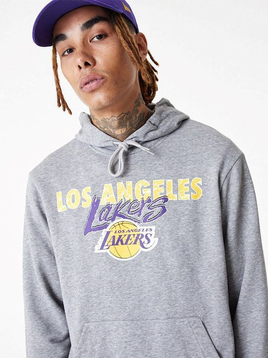 New Era Team Script Hoody La Lakers Φούτερ Γκρι με Κουκούλα