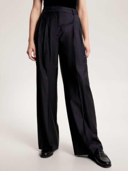 Damen Stoff Hose in Weitem Schnitt Schwarz
