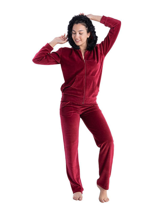 Rachel Winter Women's Pyjama Set Cotton Burgundy