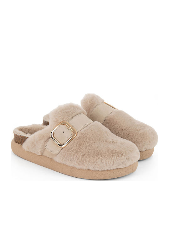 Winter Women's Slippers with Fur Beige