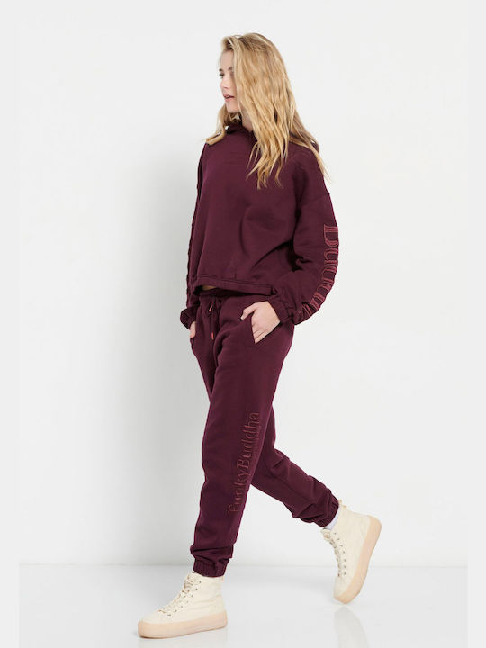 Funky Buddha Women's Long Hooded Sweatshirt Burgundy