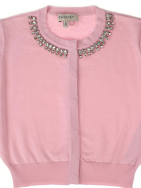 Twinset Girls Cardigan with Buttons Pink