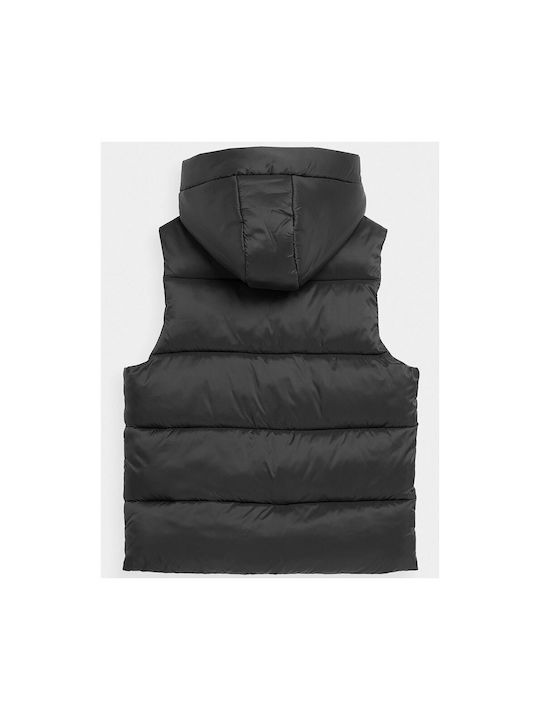 4F Casual Jacket Black Sleeveless with Ηood