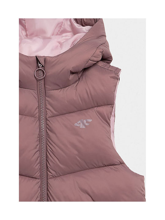 Down Jacket Kids Quilted Sleeveless Short Hooded Pink