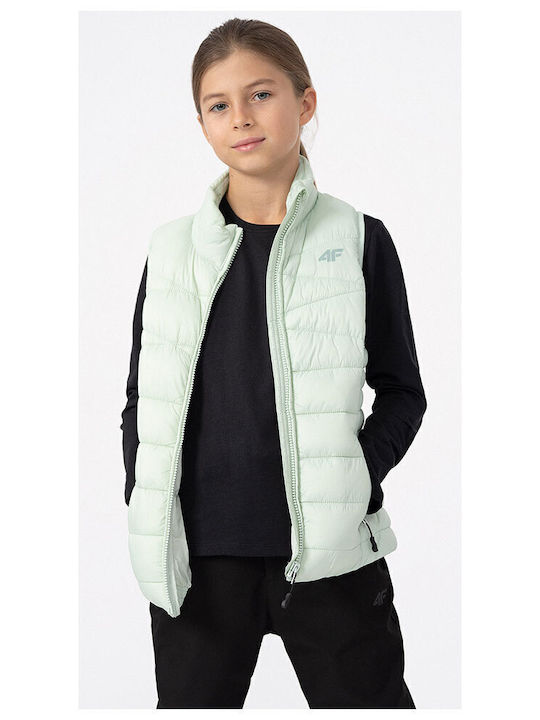 Kids Quilted Sleeveless Short Jacket with Hood Turquoise