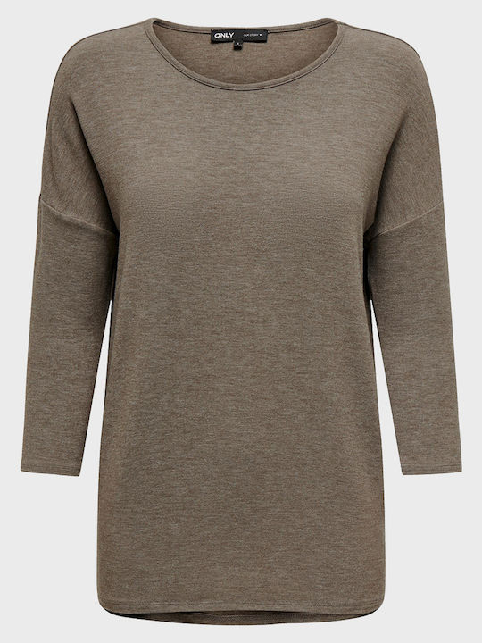 Women's Blouse with 3/4 Sleeve & Boat Neckline Brown