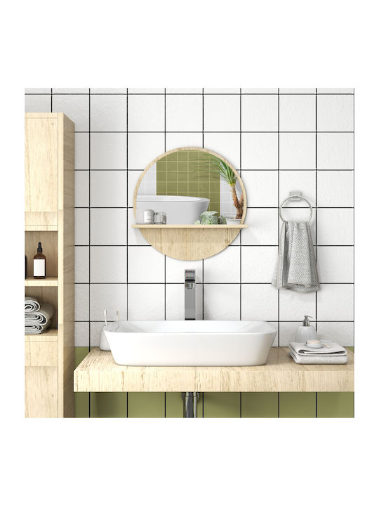 Kleankin Runder Badezimmerspiegel aus Spanplatte mit Regal 45x45cm