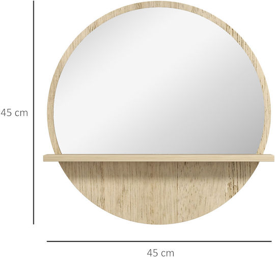 Kleankin Round Bathroom Mirror from Chipboard with Shelf 45x45cm Brown