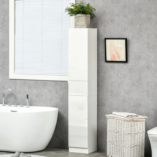 Kleankin Floor Bathroom Column Cabinet L30xD28xH170cm White