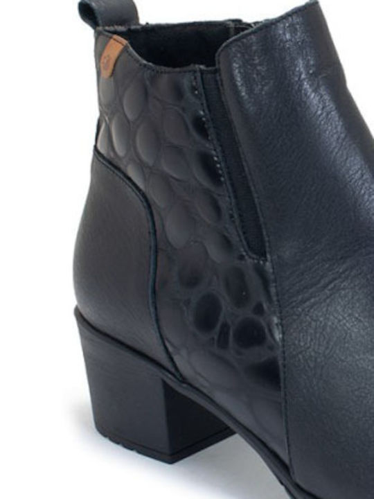 Valeria's Leather Women's Ankle Boots with Medium Heel Black