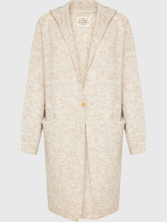 Long Women's Knitted Cardigan with Buttons Chalk