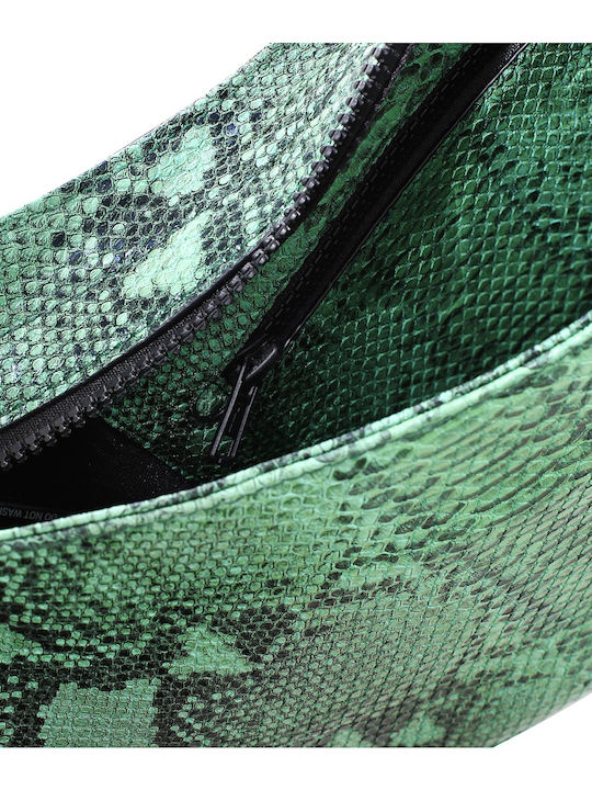 Moon Structure Snake Faded Croco Дамска Чанта През Рамо Зелена
