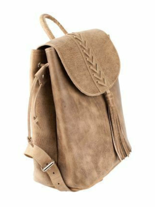 Kouros Leather Women's Bag Backpack Beige