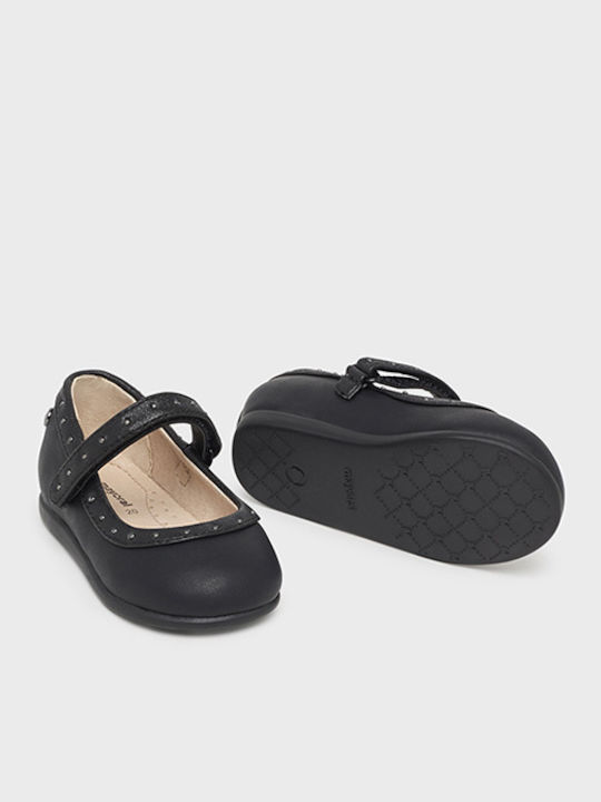 Kids Leather Ballerinas with Elastic Strap Black