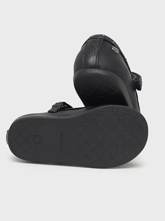 Kids Leather Ballerinas with Elastic Strap Black