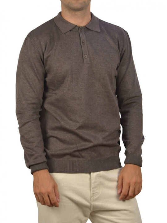 Hamaki-Ho Men's Long Sleeve Sweater Polo Brown