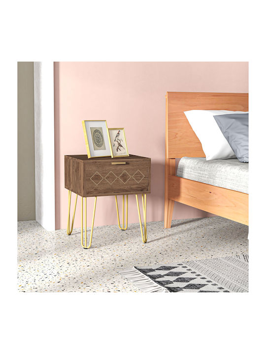 Bedside Tables Wooden with Metal Legs Brown 2 Pieces 39.5x41x49cm