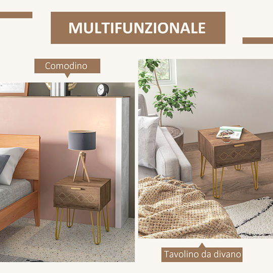 Bedside Tables Wooden with Metal Legs Brown 2 Pieces 39.5x41x49cm