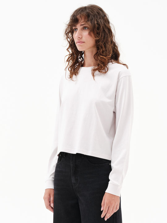 Γυναικείο Αθλητικό Crop Top Μακρυμάνικο Λευκό