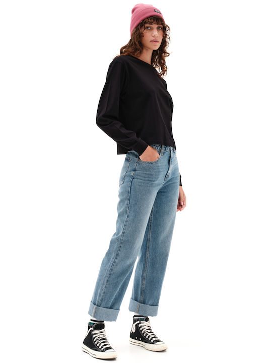 Γυναικείο Αθλητικό Crop Top Μακρυμάνικο Μαύρο