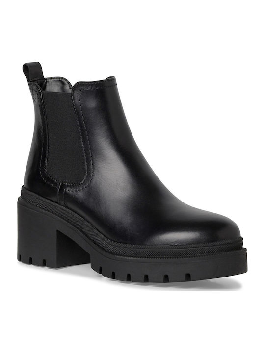 Leder Damen Chelsea Stiefeletten mit mittlerem Absatz Schwarz