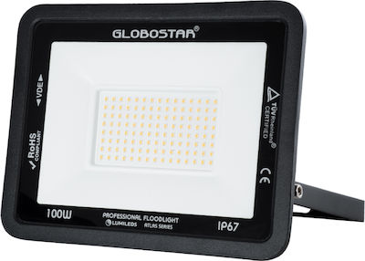 GloboStar Atlas Στεγανός Προβολέας LED 100W Θερμό Λευκό 2700K IP67