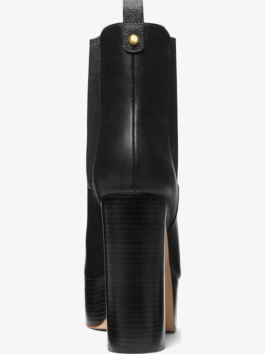 Natasha Leather Platform Δερμάτινα Γυναικεία Chelsea Μποτάκια με Ψηλό Τακούνι Μαύρα