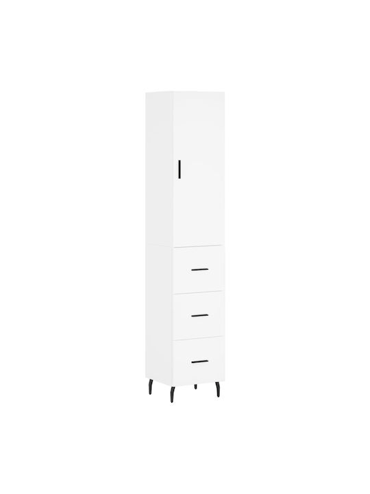 Floor-standing Living Room Display Cabinet made of Particleboard White 34.5x34x180cm