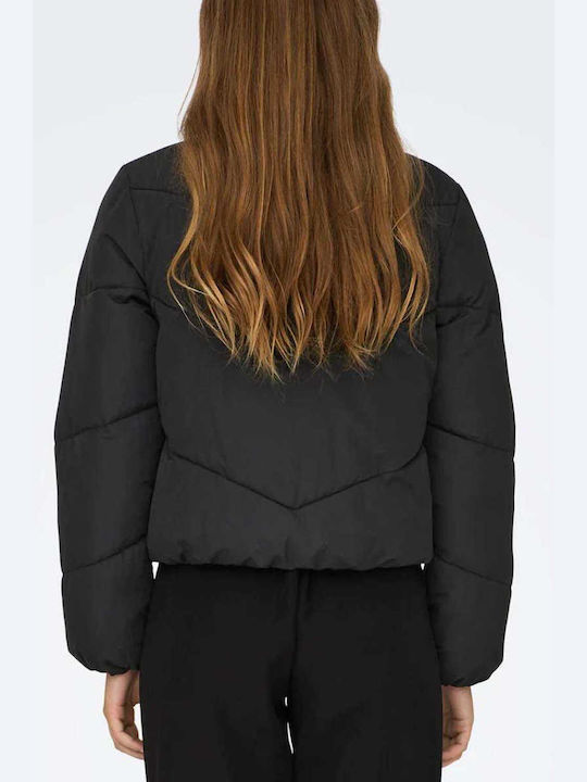 Only Women's Short Puffer Jacket for Spring or Autumn Black