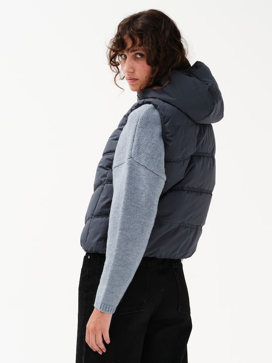 Късо Дамско Без Ръкави Puffer Якето За Зима Син