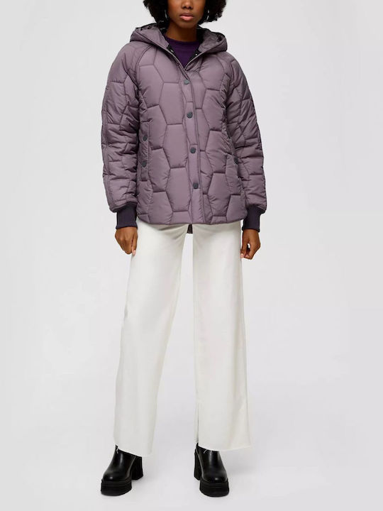 Women's Short Puffer Jacket for Spring or Autumn Lilacc