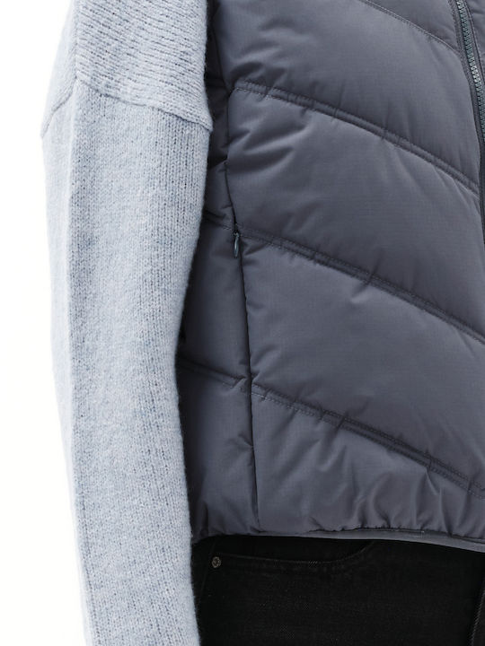 Късо Дамско Без Ръкави Puffer Якето За Зима Син