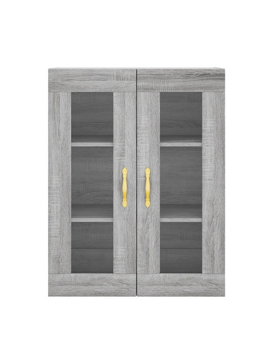 Wand Wohnzimmer Vitrine aus Spanplatte mit Glas Grey Sonoma 69.5x34x90cm
