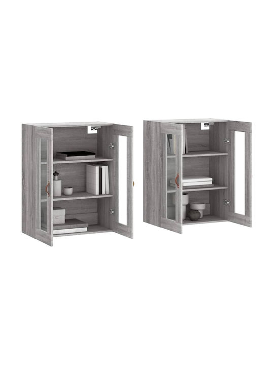 Wand Wohnzimmer Vitrine aus Spanplatte mit Glas Grey Sonoma 69.5x34x90cm