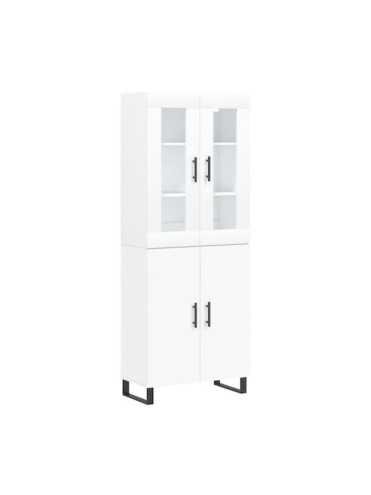 Living Room Display Cabinet from Particle Board with Windowed White 69.5x34x180cm