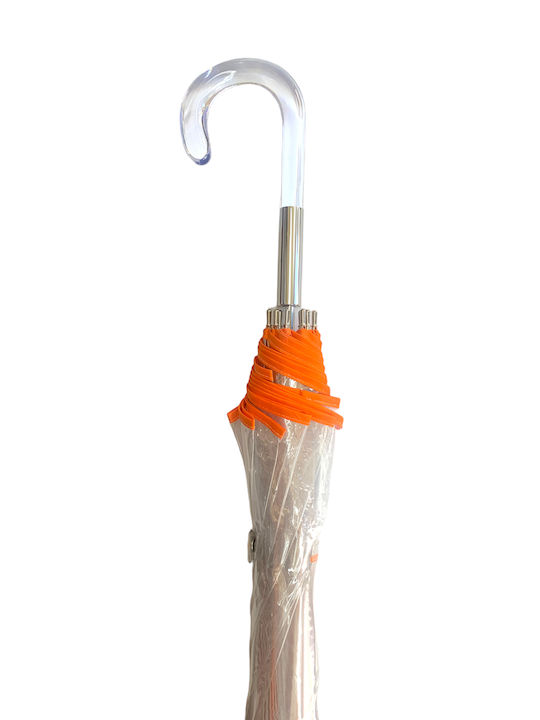 Ezpeleta Windproof Umbrella with Walking Stick Διάφανο / Πορτοκαλί