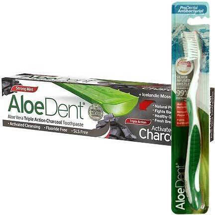 Optima Naturals AloeDent Triple Action Charcoal Zahnpasta mit Aktivkohle & ohne Fluorid für Aufhellung & Platte 100ml