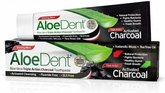 Optima Naturals AloeDent Triple Action Charcoal Zahnpasta mit Aktivkohle & ohne Fluorid für Aufhellung & Platte 100ml