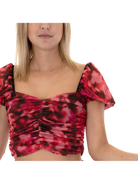 Damen Crop Top Kurzarm Rot