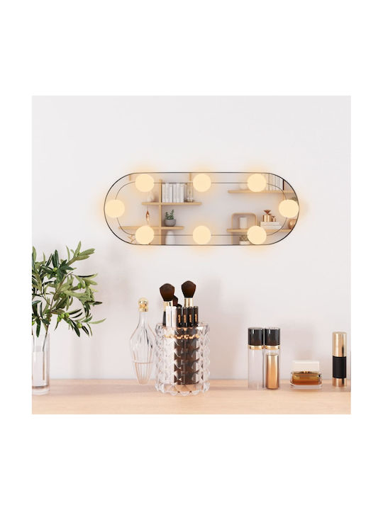 vidaXL Oglindă de Perete Ovală cu Argintiu Ramă din Plastic & Iluminare LED 40x15cm 1buc