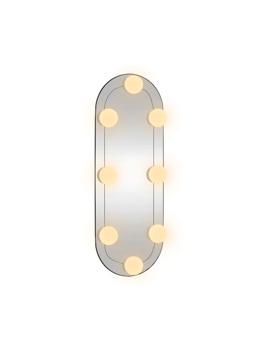 vidaXL Oglindă de Perete Ovală cu Argintiu Ramă din Plastic & Iluminare LED 40x15cm 1buc