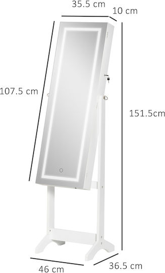 HomCom Boden- oder Standspiegel mit Weißem Holzrahmen & LED Beleuchtung 151,5x46cm