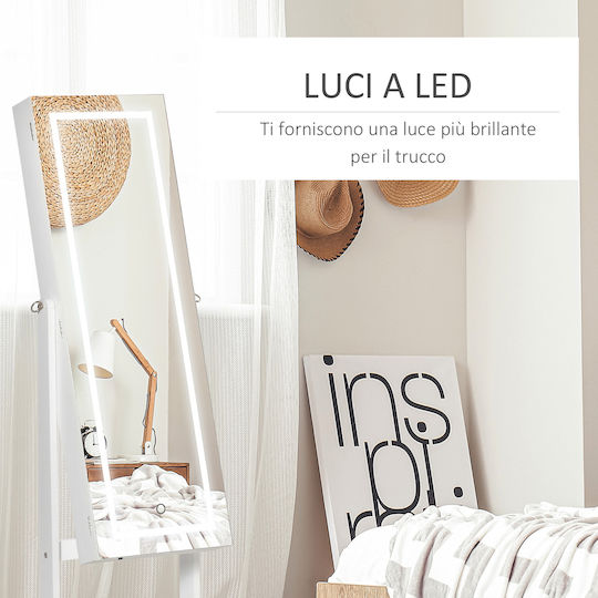 HomCom Boden- oder Standspiegel mit Weißem Holzrahmen & LED Beleuchtung 151,5x46cm