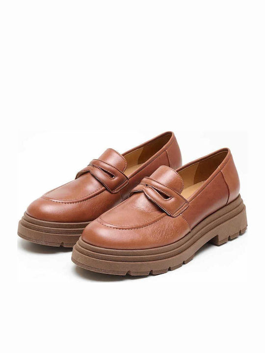 Leather Women's Moccasins in Tabac Brown Color