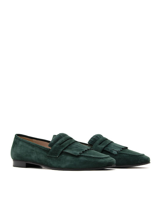Leder Damen Mokassins in Grün Farbe