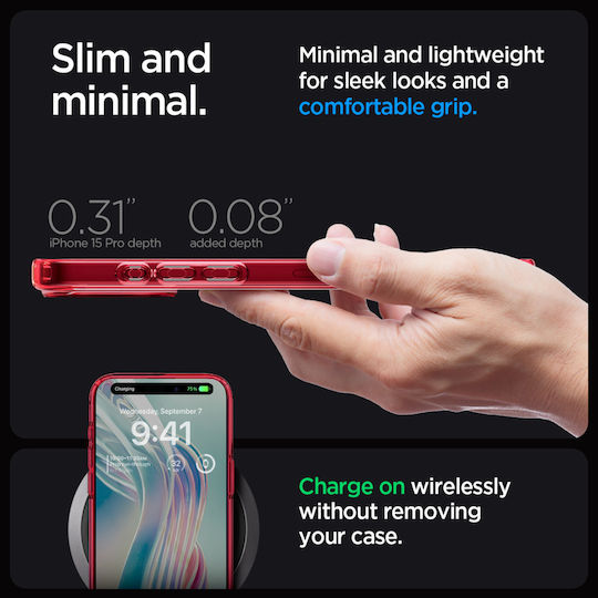 Spigen Ultra Hybrid Задна корица Пластмаса 2мм Наситено червено (iPhone 15 Pro)