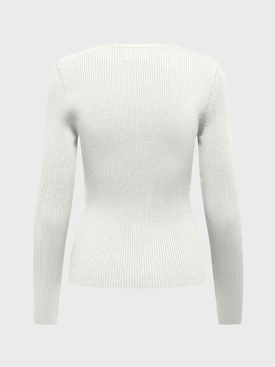 Only Women's Long Sleeve Sweater with V Neckline White