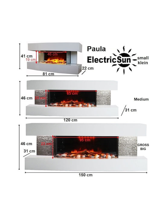 Electric Sun Paula Wall Mounted Electric Fireplace 10W 81x41cm White