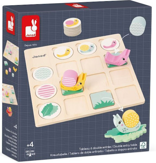 Janod Double Entry Table - Snails Образователна Игра Образователни от Дърво за 4+ години Години